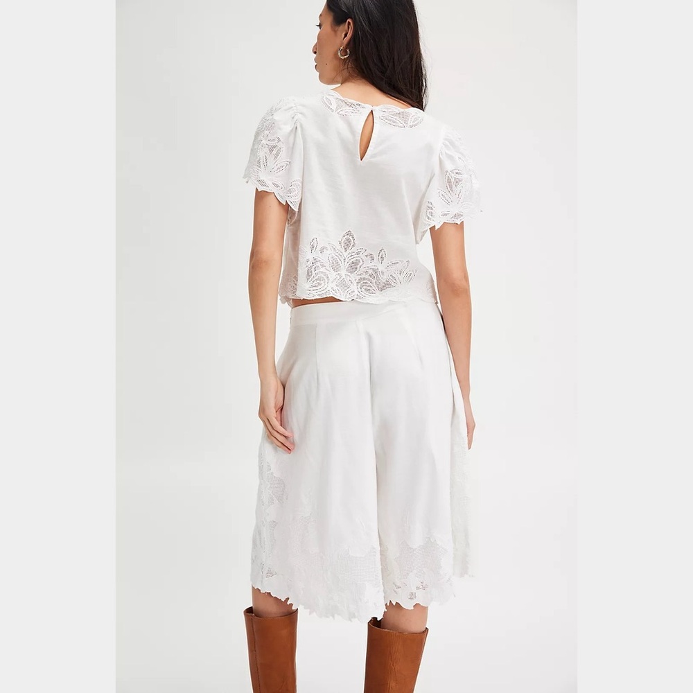 Free People White Eyelet Lace Cropped Top - Picture 3 of 10